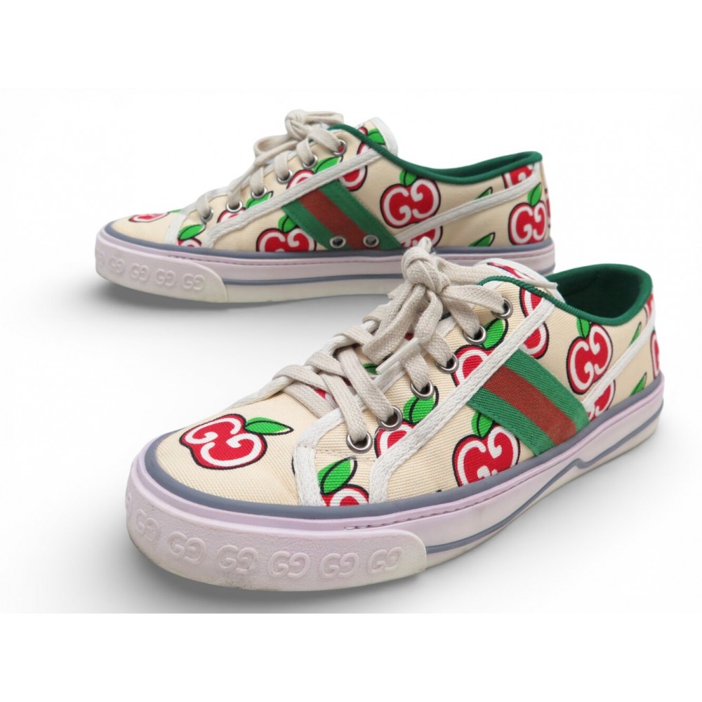 CHAUSSURES GUCCI TENNIS 1977 EN TOILE GG POMME 684911 38 IT 39 FR SNEAKERS 650€
