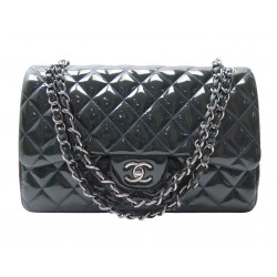SAC A MAIN CHANEL TIMELESS JUMBO CUIR VERNIS MATELASSE VERT SAPIN HANDBAG 11100€