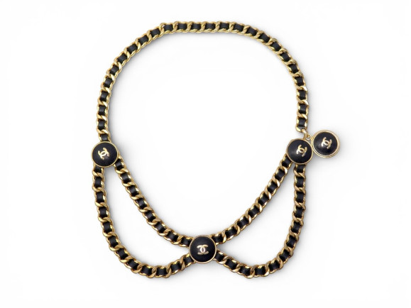 ceinture chanel chaine dore cuir logo cc t 50