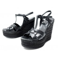 CHAUSSURES SAINT LAURENT TRIBUTE 466678 37 SANDALES TALONS COMPENSES NOIRES 950€