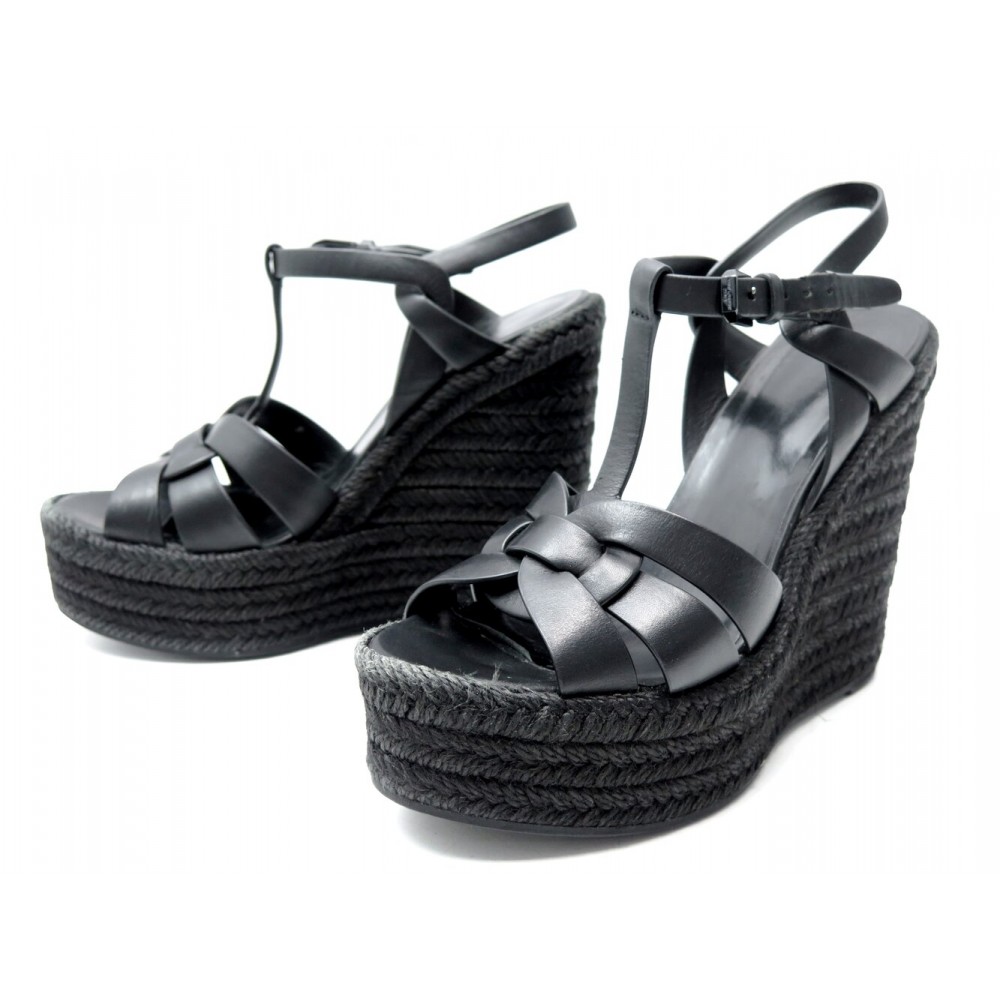 CHAUSSURES SAINT LAURENT TRIBUTE 466678 37 SANDALES TALONS COMPENSES NOIRES 950€