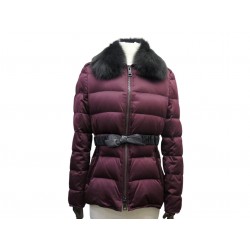 MANTEAU BURBERRY BRIT DOUDOUNE BLOUSON 42 L CEINTURE CUIR COL FOURRURE COAT 980€