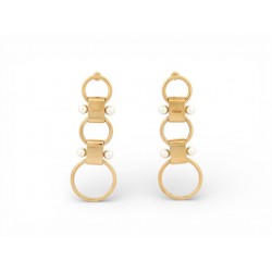 BOUCLES D'OREILLES CHLOE PENDANTES ANNEAUX PERLES EN METAL DORE EARRINGS 450€