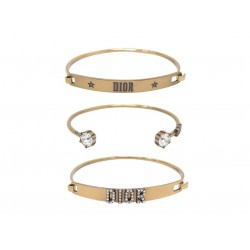 NEUF BRACELET DIOR LOGO CD PERLES STRASS EN METAL DORE PEARL STRAP BANGLE 500€