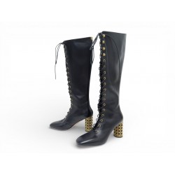 NEUF BOTTES A LACETS DIOR ICON TALONS CANNAGE 37 IT 36 FR CUIR NOIR BOOTS 1990€