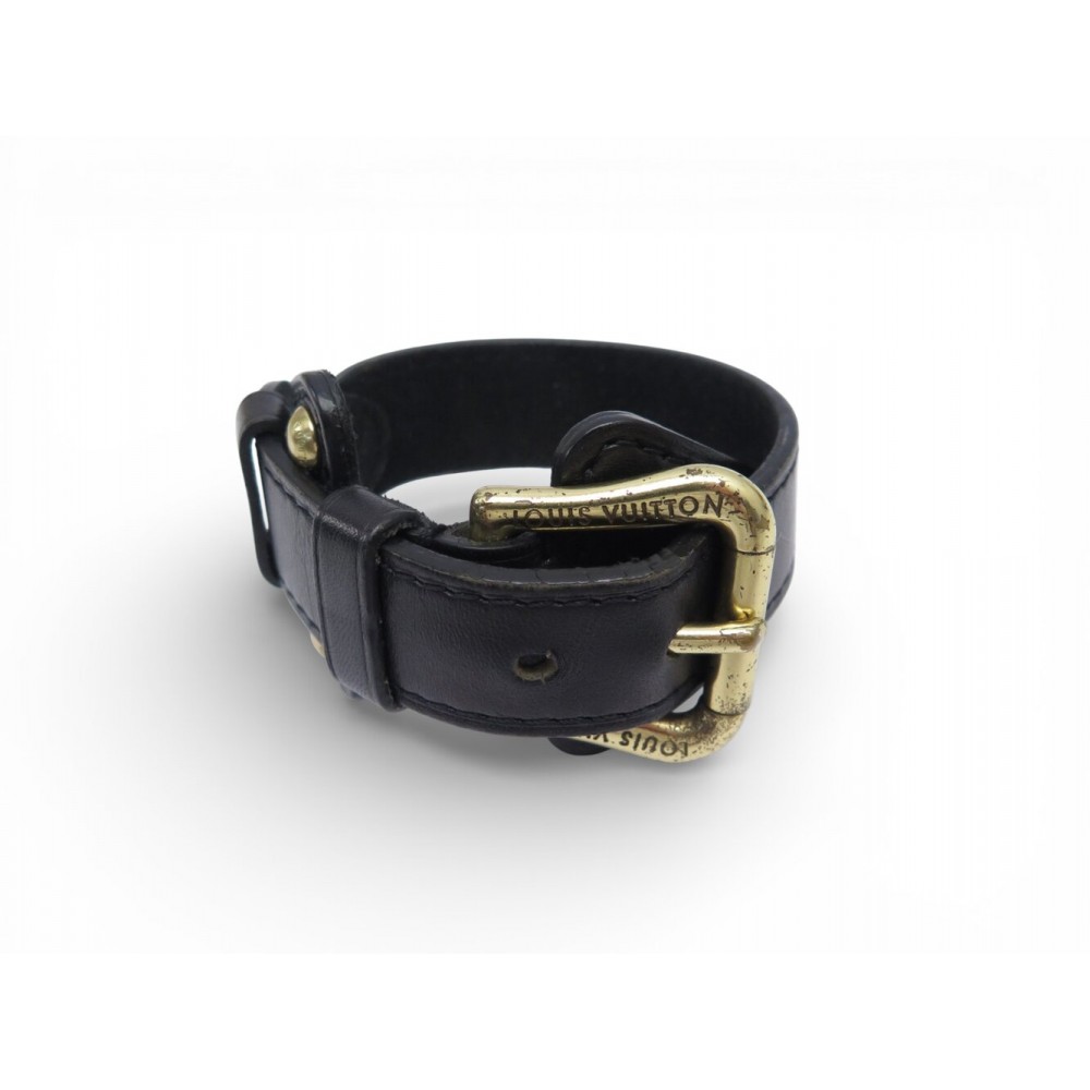 VINTAGE BRACELET LOUIS VUITTON TEDA 18.5 CM CUIR NOIR BLACK LEATHER BANGLE 560€