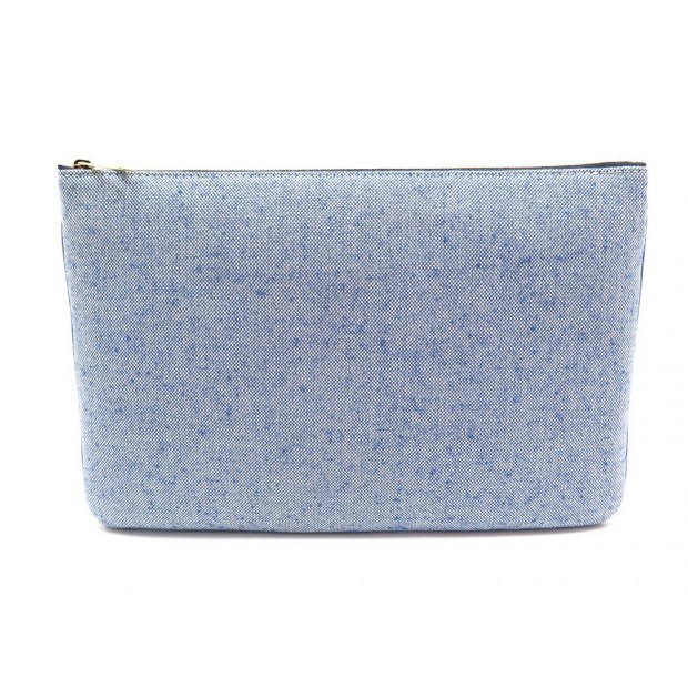 NEUF POCHETTE A MAIN BALMAIN SAC 31 CM EN TISSU BLEU BLUE CLUTCH BAG PURSE 500€