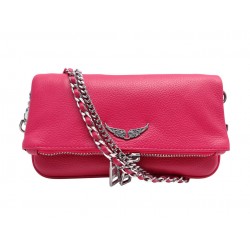 NEUF SAC A MAIN ZADIG & VOLTAIRE POCHETTE ROCK NANO LWBA03975 CUIR ROSE BAG 265€