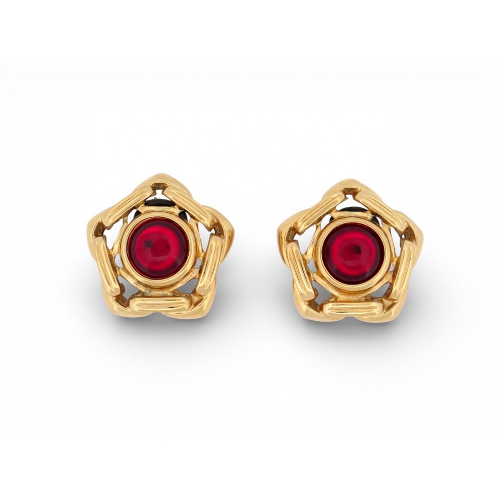VINTAGE NEUF BOUCLES D'OREILLES YVES SAINT LAURENT CABOCHON PIERRE ROUGE GRIPOIX