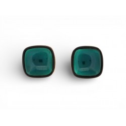 VINTAGE BOUCLES D'OREILLES YVES SAINT LAURENT CARRE CABOCHON TURQUOISE GRIPOIX