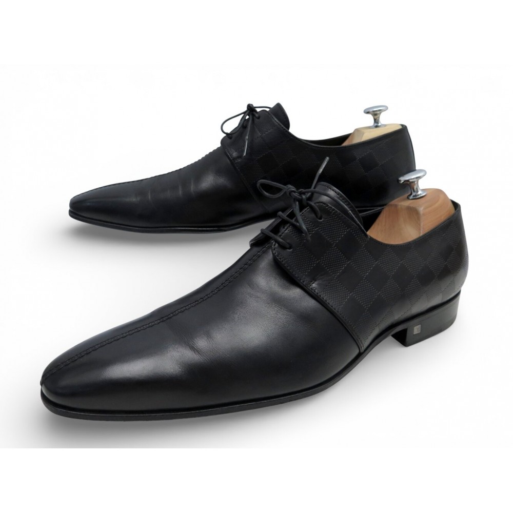 CHAUSSURES LOUIS VUITTON OXFORD DAMIER DERBY 10.5 44.5 EN CUIR NOIR SHOES 1150€