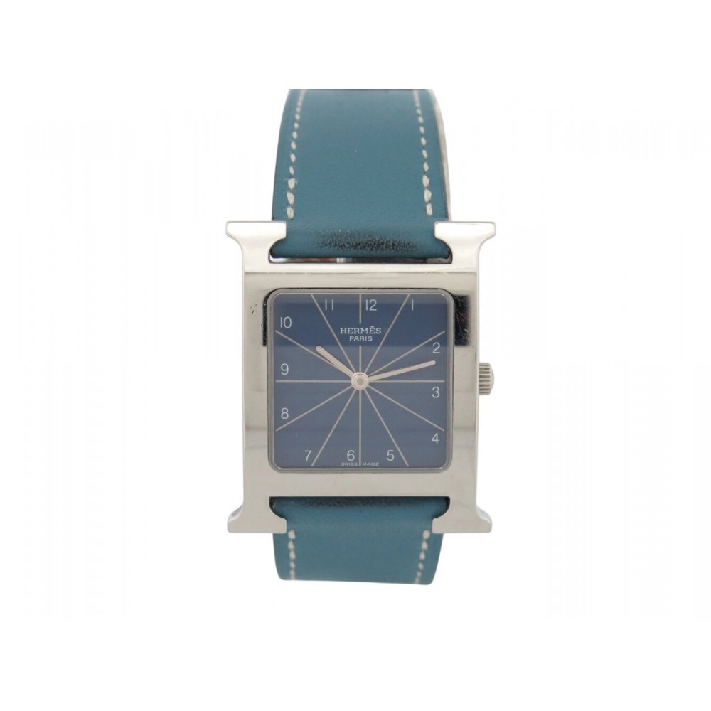 MONTRE HERMES HEURE H HH1.510 QUARTZ 34 MM EN ACIER ET CUIR BLEU WATCH 3300€