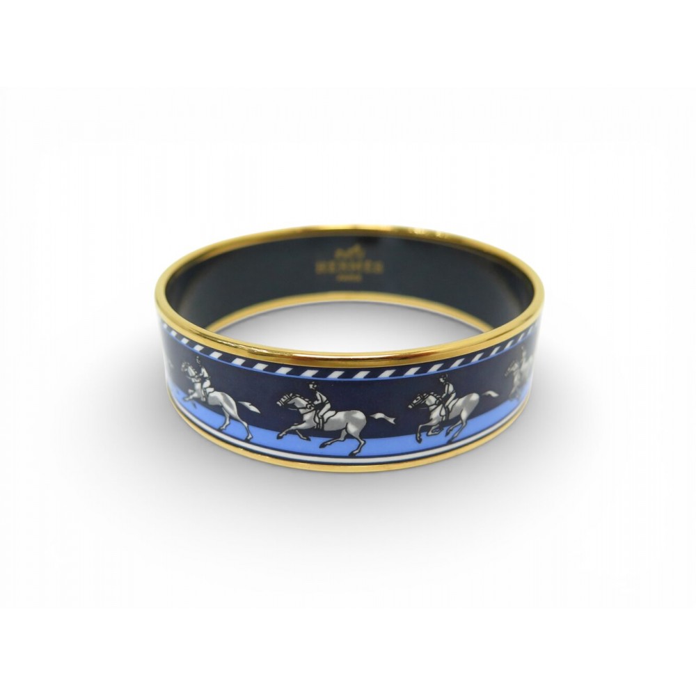 NEUF BRACELET HERMES CHEVAL CAVALIER AU GALOP EMAIL PLAQUE OR 18CM BANGLE 590€