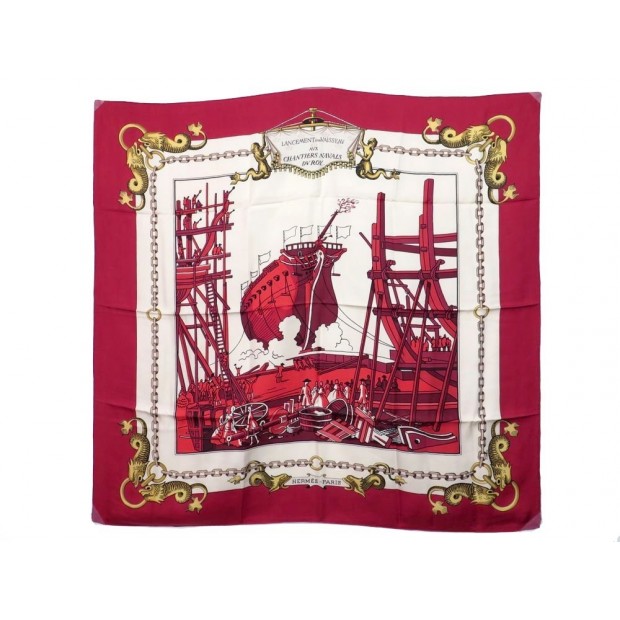 FOULARD HERMES LANCEMENT D'UN VAISSEAU AUX CHANTIERS NAVALS DU ROY CARRE 350€