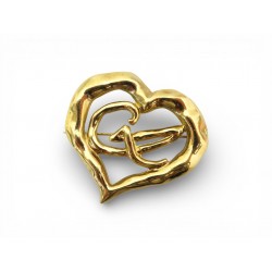 NEUF VINTAGE BROCHE CHRISTIAN LACROIX COEUR LOGO METAL DORE GOLDEN HEART BROOCH