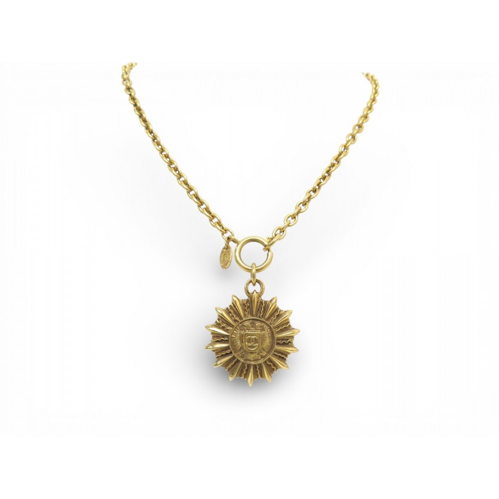 VINTAGE COLLIER CHANEL CHAINE MEDAILLON SOLEIL LOGO CC COCO MARK METAL NECKLACE