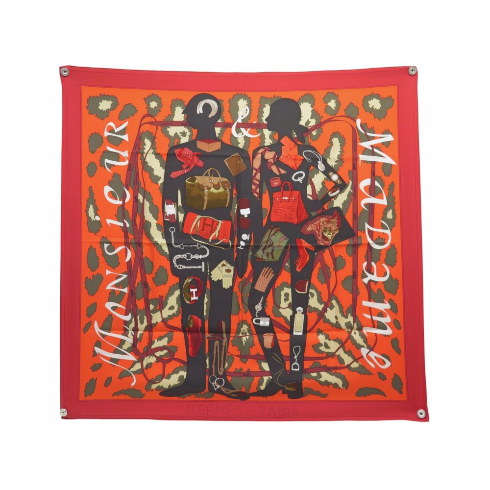 NEUF FOULARD HERMES MONSIEUR MADAME BALI BARRET &DALLET CARRE 90 SOIE SCARF 580€