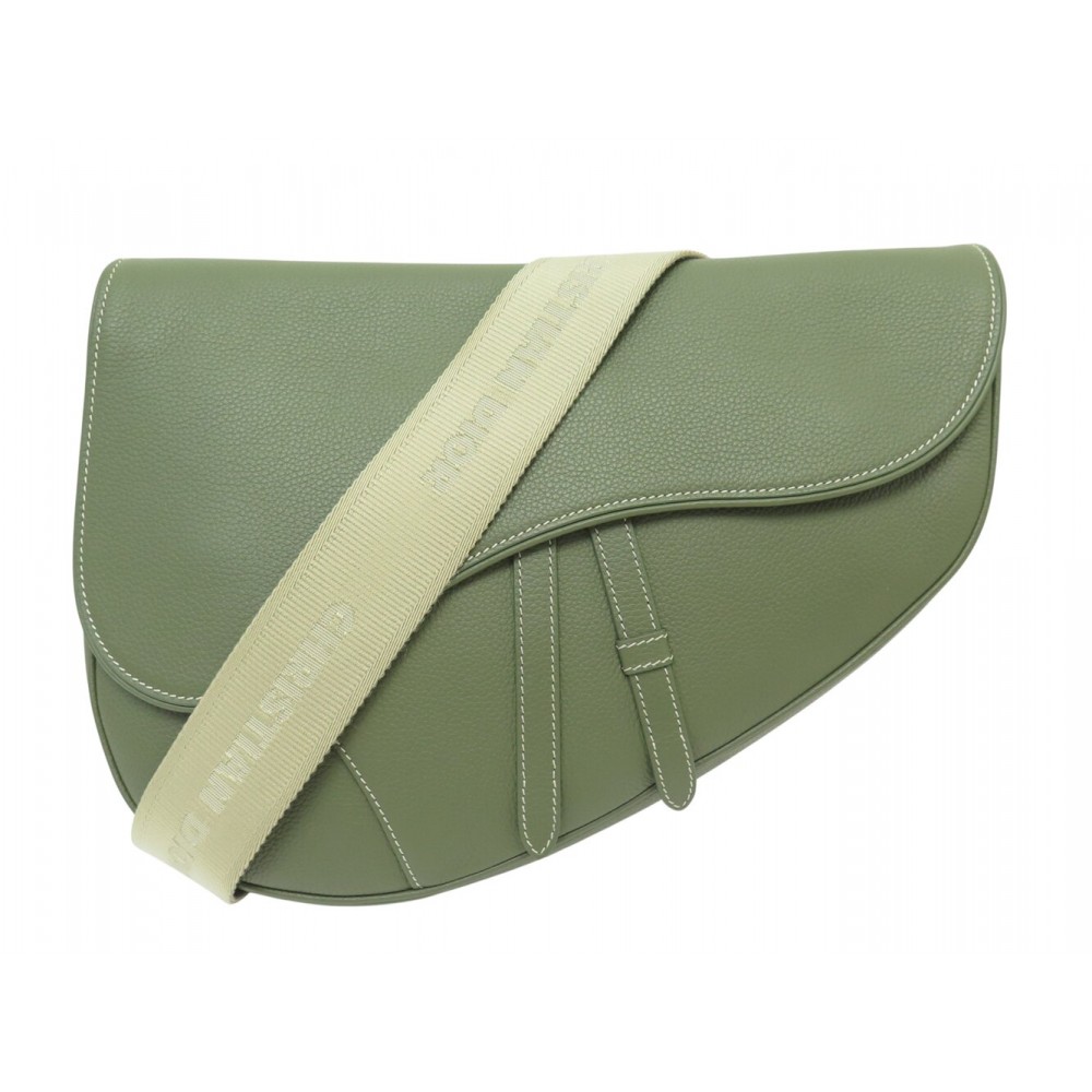 NEUF SAC A MAIN CHRISTIAN DIOR MAXI SADDLE HOMME CUIR GRAINE KAKI HAND BAG 3300€