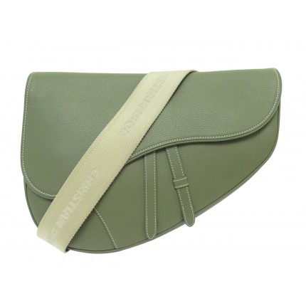 NEUF SAC A MAIN CHRISTIAN DIOR MAXI SADDLE HOMME CUIR GRAINE KAKI HAND BAG 3300€