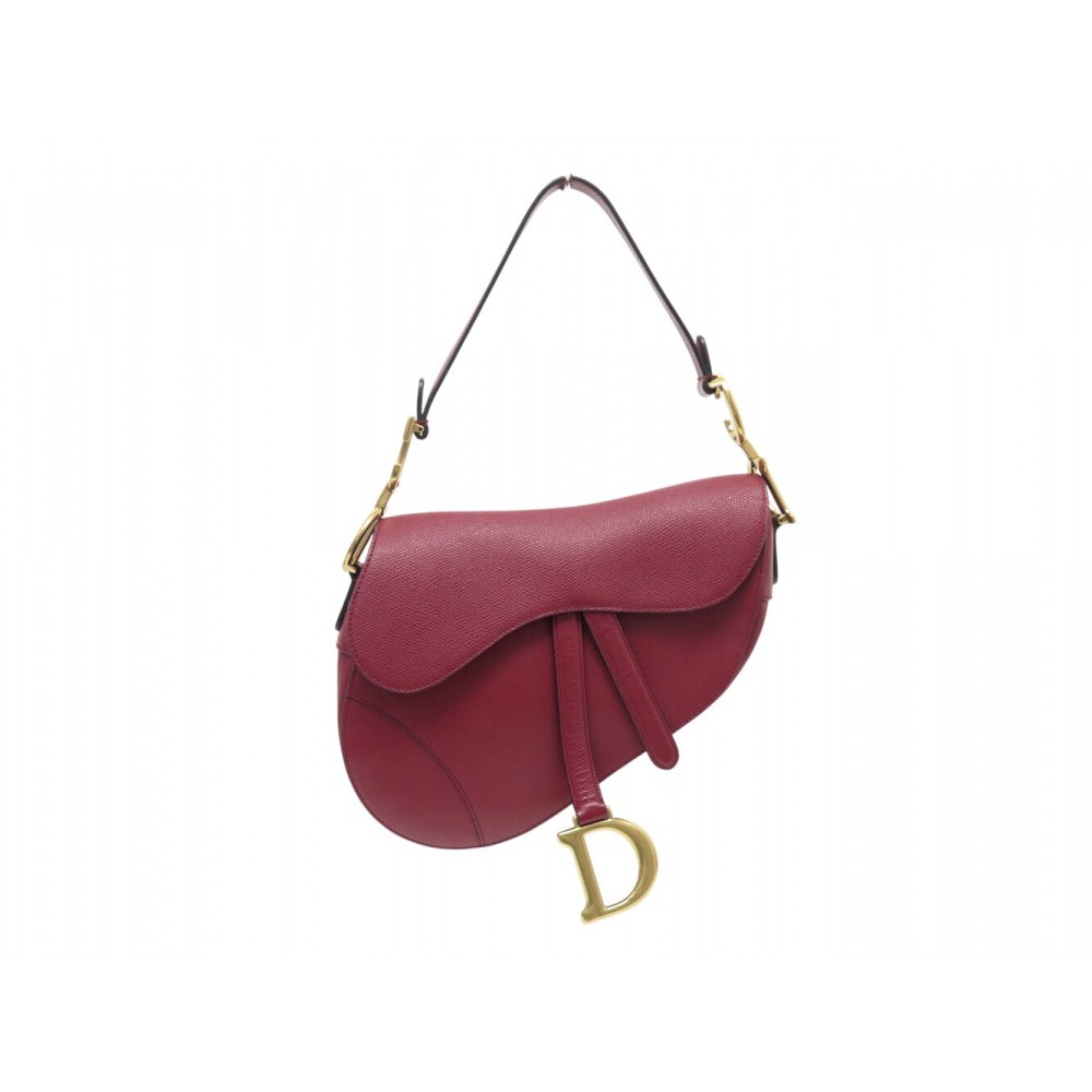 NEUF SAC A MAIN CHRISTIAN DIOR SADDLE EN CUIR GRAINE ROUGE HAND BAG PURSE 3900€