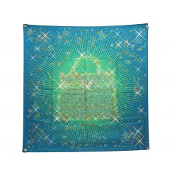 NEUF FOULARD HERMES MAGIC KELLY RYBALTCHENKO CARRE 90 SOIE BLEU SILK SCARF 580€
