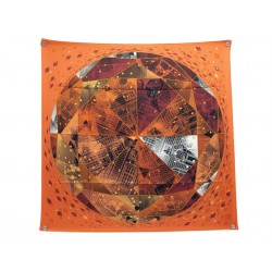 NEUF FOULARD HERMES FAUBOURG BY NIGHT B.P. EMERY CARRE 90 SOIE ORANGE SCARF 580€