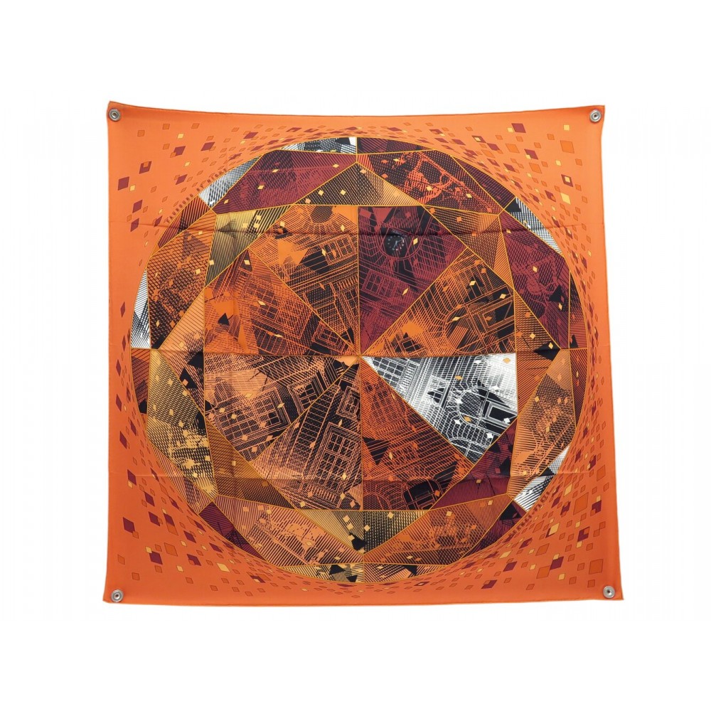 NEUF FOULARD HERMES FAUBOURG BY NIGHT B.P. EMERY CARRE 90 SOIE ORANGE SCARF 580€