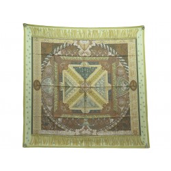 NEUF FOULARD HERMES SUR UN TAPIS VOLANT A. FAIVRE CARRE 90 SOIE VERTE SCARF 580€