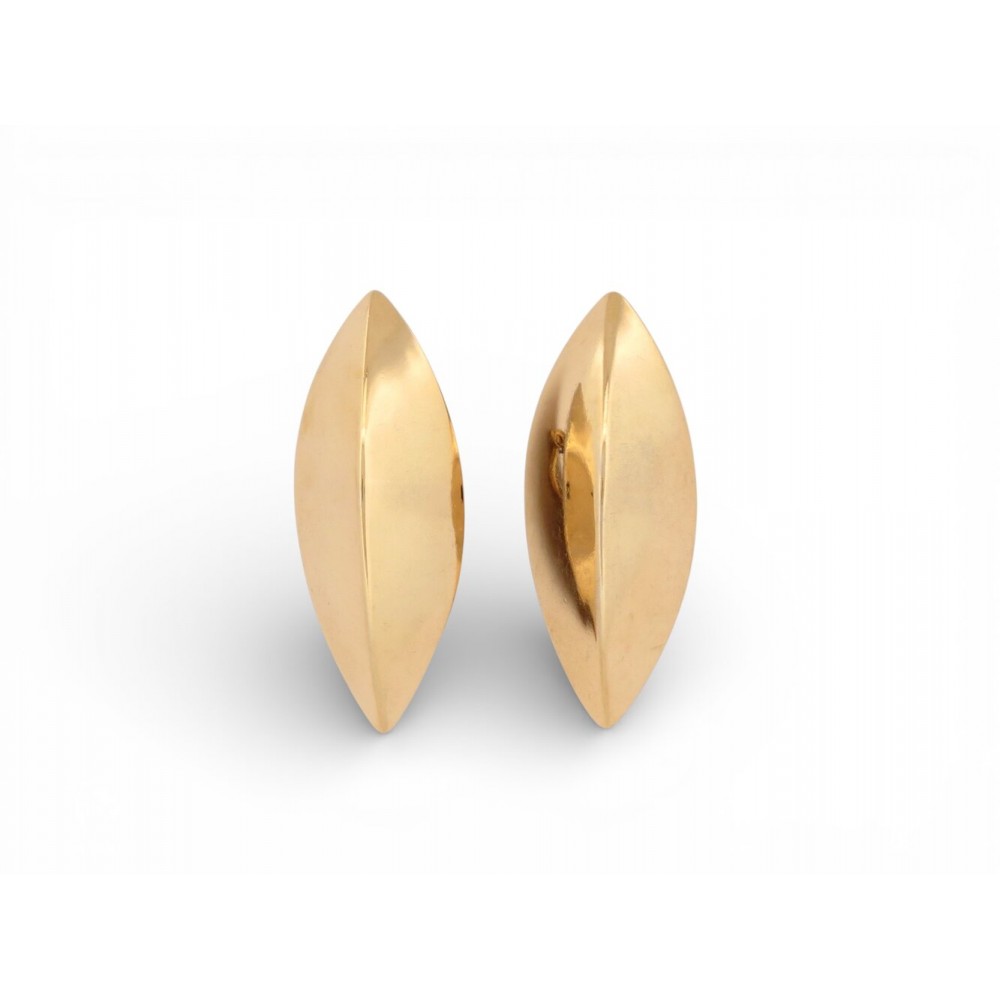 VINTAGE BOUCLES D'OREILLES YVES SAINT LAURENT PUCES FEUILLE METAL DOREE EARRINGS