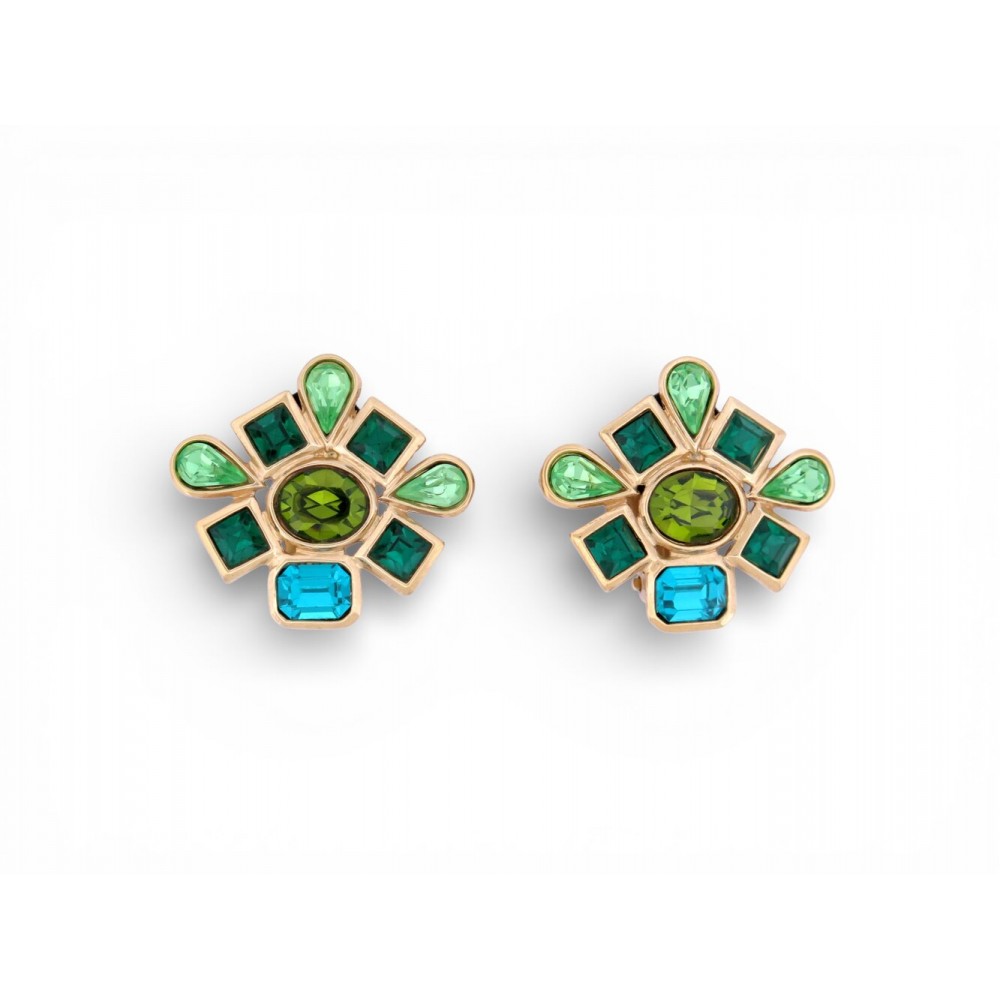 VINTAGE NEUF BOUCLES D'OREILLES YVES SAINT LAURENT GRIPOIX METAL DORE EARRINGS