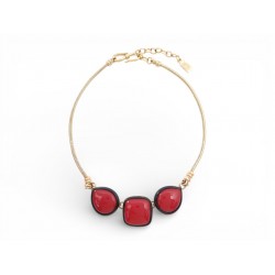 VINTAGE COLLIER SAINT LAURENT PIERRE ROUGE ET EMAIL NOIR EN METAL DORE NECKLACE