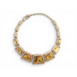 VINTAGE COLLIER YVES SAINT LAURENT CABOCHON JAUNE ET STRASS GRIPOIX NECKLACE
