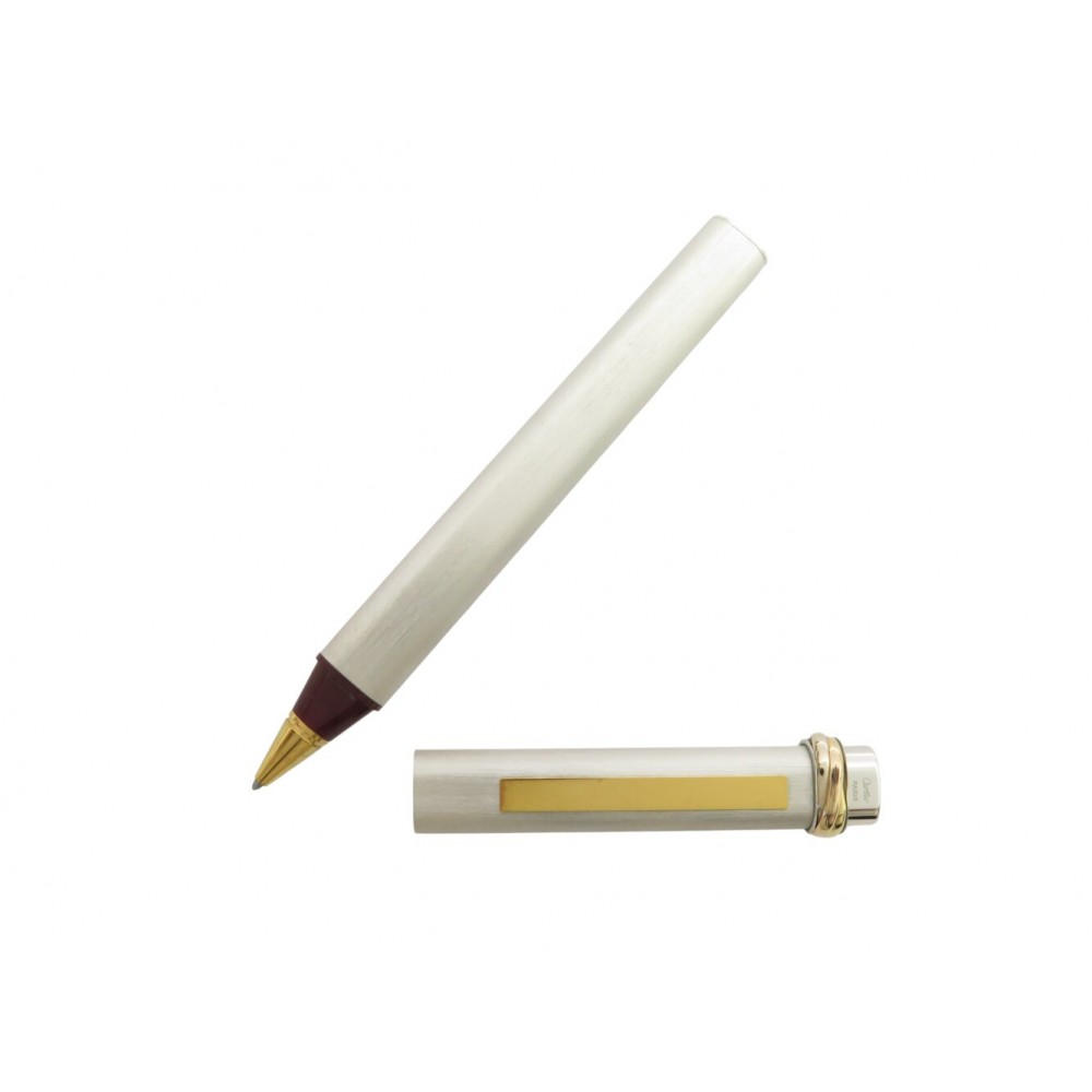 NEUF VINTAGE STYLO BILLE MUST DE CARTIER TRINITY ACIER BROSSE BALLPOINT PEN 440€