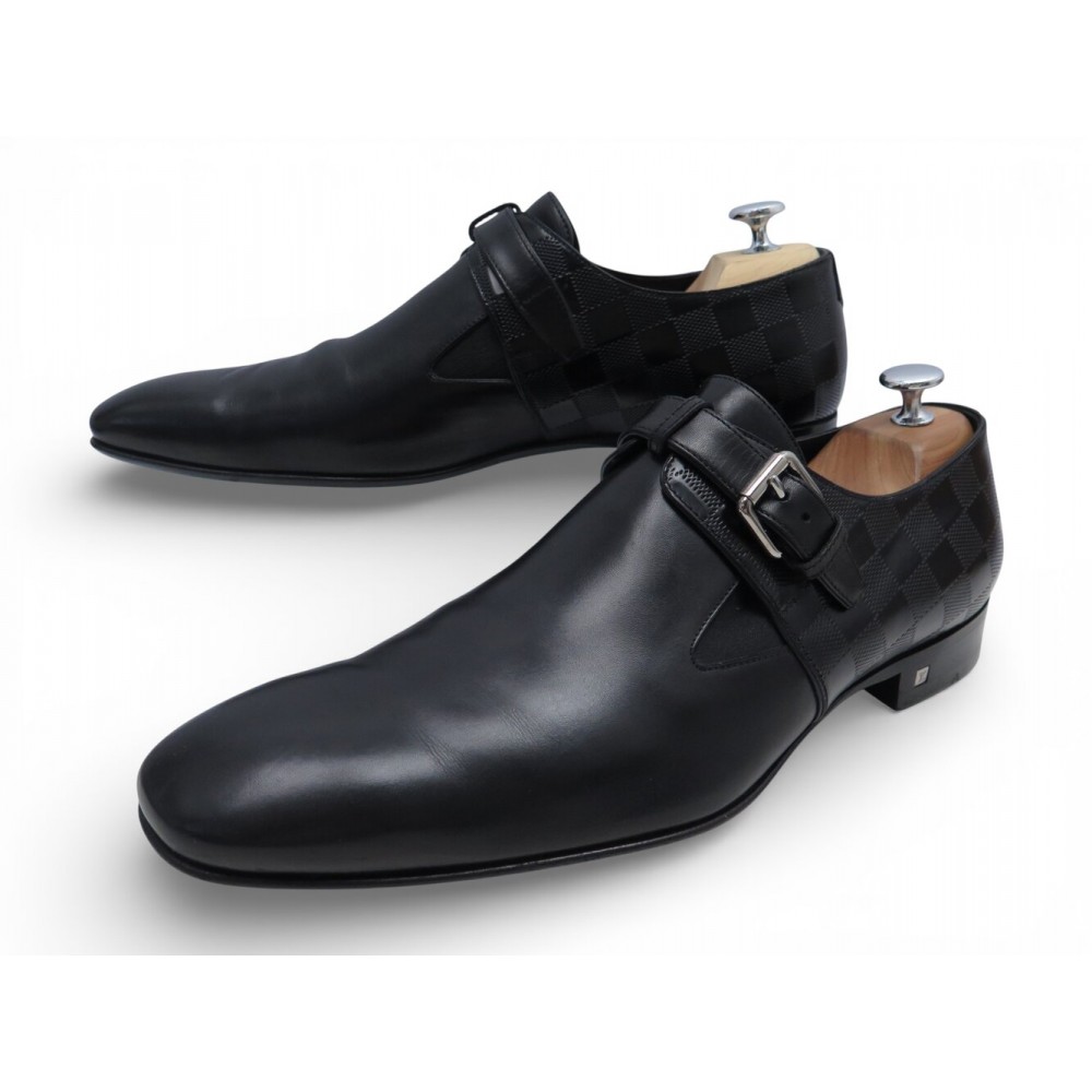 CHAUSSURES LOUIS VUITTON MOCASSINS A BOUCLE 9.5 43.5 EN CUIR DAMIER SHOES 1150€