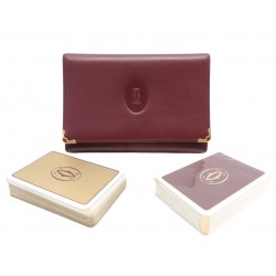 NEUF 2 JEUX DE CARTES BRIDGE ETUI MUST DE CARTIER EN CUIR BORDEAUX PLAYING CARDS