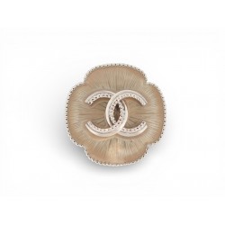 NEUF BROCHE CHANEL FLEUR LOGO CC METAL ARGENTE & LAQUE 2015 FLOWER METAL BROOCH
