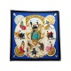 FOULARD HERMES PLAZA DE TOROS 1993 CARRE 90 CM EN SOIE BLEUE + BOITE SCARF 580€