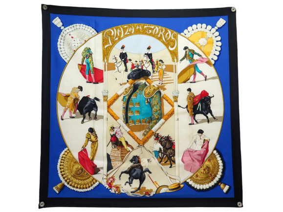 foulard hermes plaza de toros 1993 carre 90 cm en soie