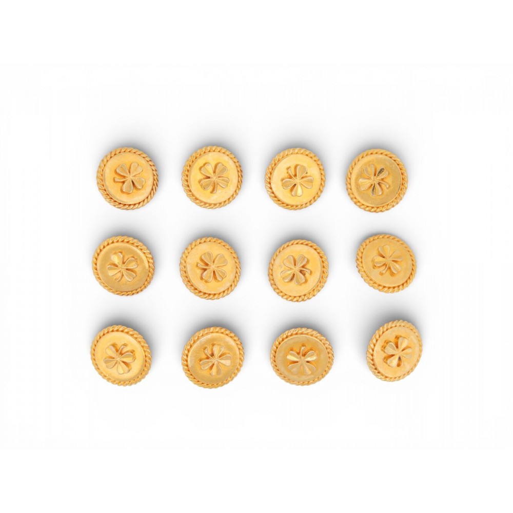 VINTAGE LOT DE 12 BOUTONS CHANEL TREFLE A 4 FEUILLES EN METAL DORE VESTE BUTTONS