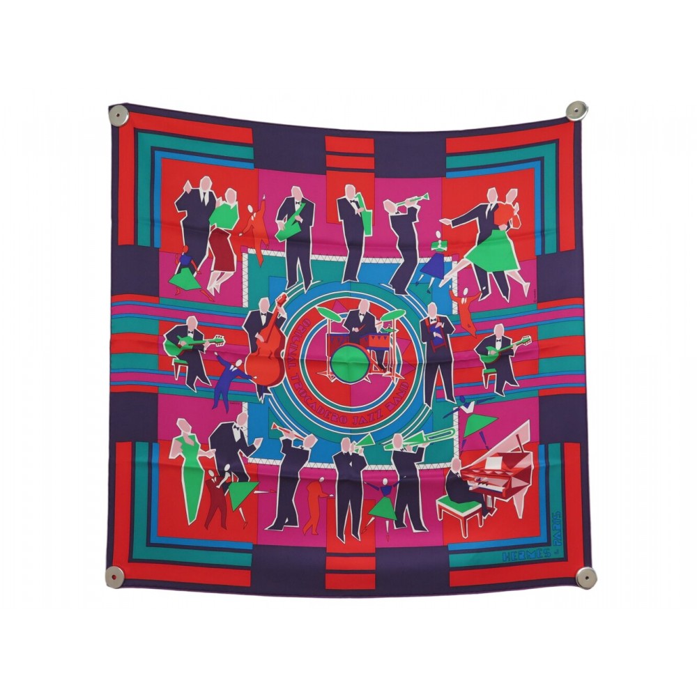 NEUF FOULARD HERMES ORIGINAL TROCADERO JAZZ BAND CARRE 70 EN SOIE SCARF NEW 440€