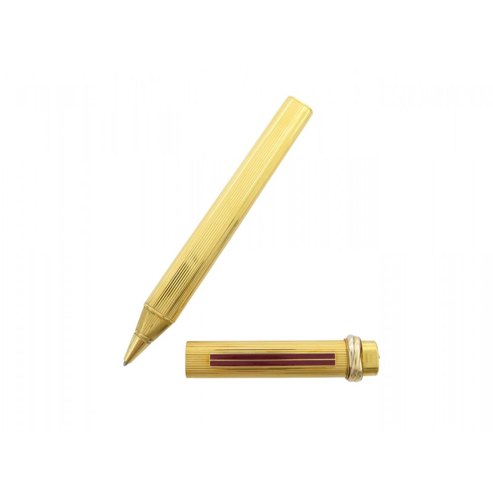VINTAGE STYLO BILLE MUST DE CARTIER TRINITY ST10321 GODRON EN PLAQUE OR PEN 440€