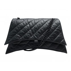 SAC A MAIN BALENCIAGA CRUSH CUIR VIEILLIT NOIR 716332 PORTE BANDOULIERE 2400€