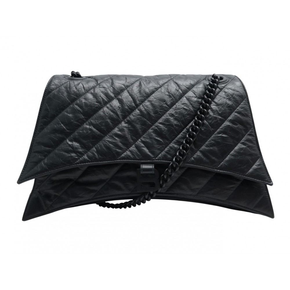 SAC A MAIN BALENCIAGA CRUSH CUIR VIEILLIT NOIR 716332 PORTE BANDOULIERE 2400€