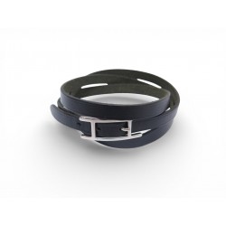NEUF BRACELET HERMES BEHAPI TRIPLE TOUR 20.8 CM EN CUIR SWIFT BLEU BANGLE 410€