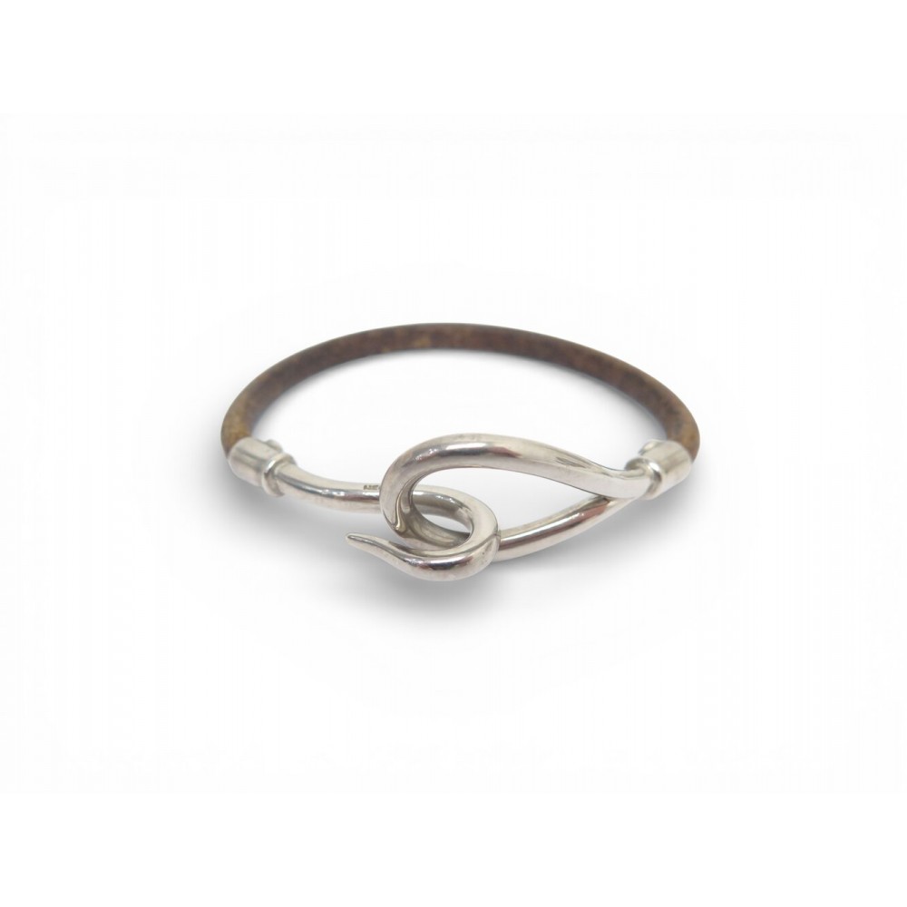 BRACELET HERMES JUMBO PALLADIE EN CUIR MARRON 16 CM LEATHER JEWEL BANGLE 385€