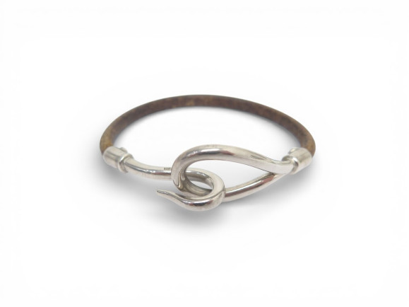bracelet hermes jumbo palladie en cuir marron 16 cm
