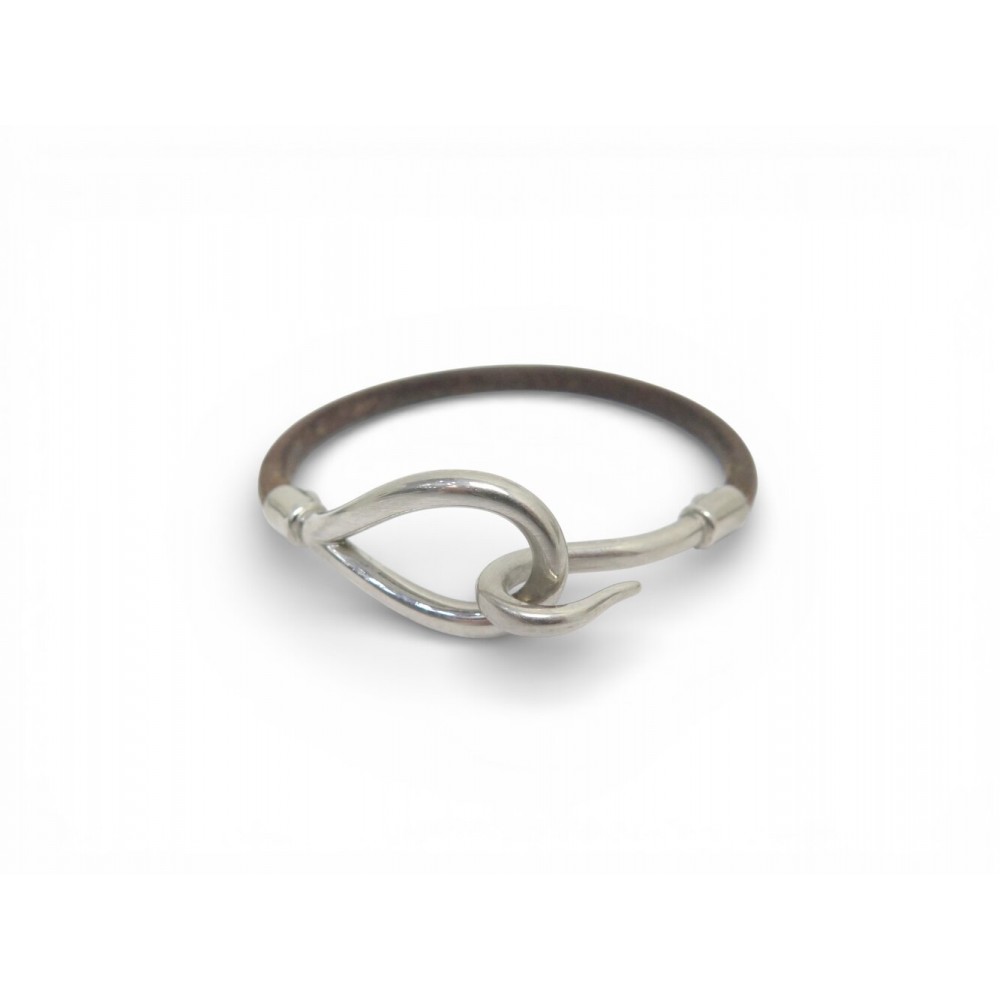 BRACELET HERMES JUMBO PALLADIE EN CUIR MARRON 16 CM LEATHER JEWEL BANGLE 385€