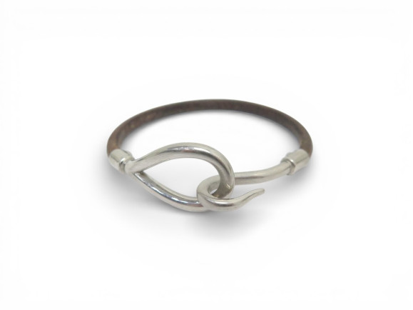 bracelet hermes jumbo palladie en cuir marron 16 cm
