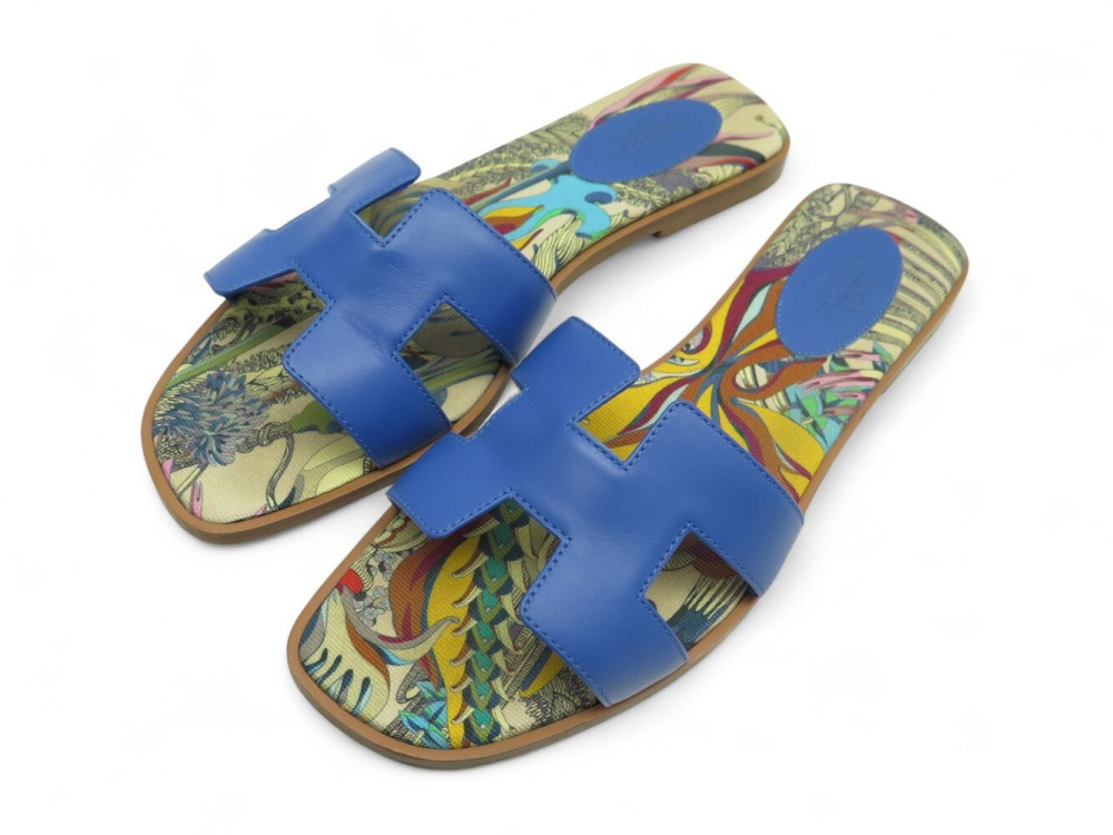 chaussures hermes oran cuir bleu zanzibar h201137z