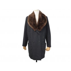 NEUF MANTEAU CHANEL DOUBLE BOUTTONNAGE M 38 COL FOURRURE LAPIN CACHEMIRE 9500€